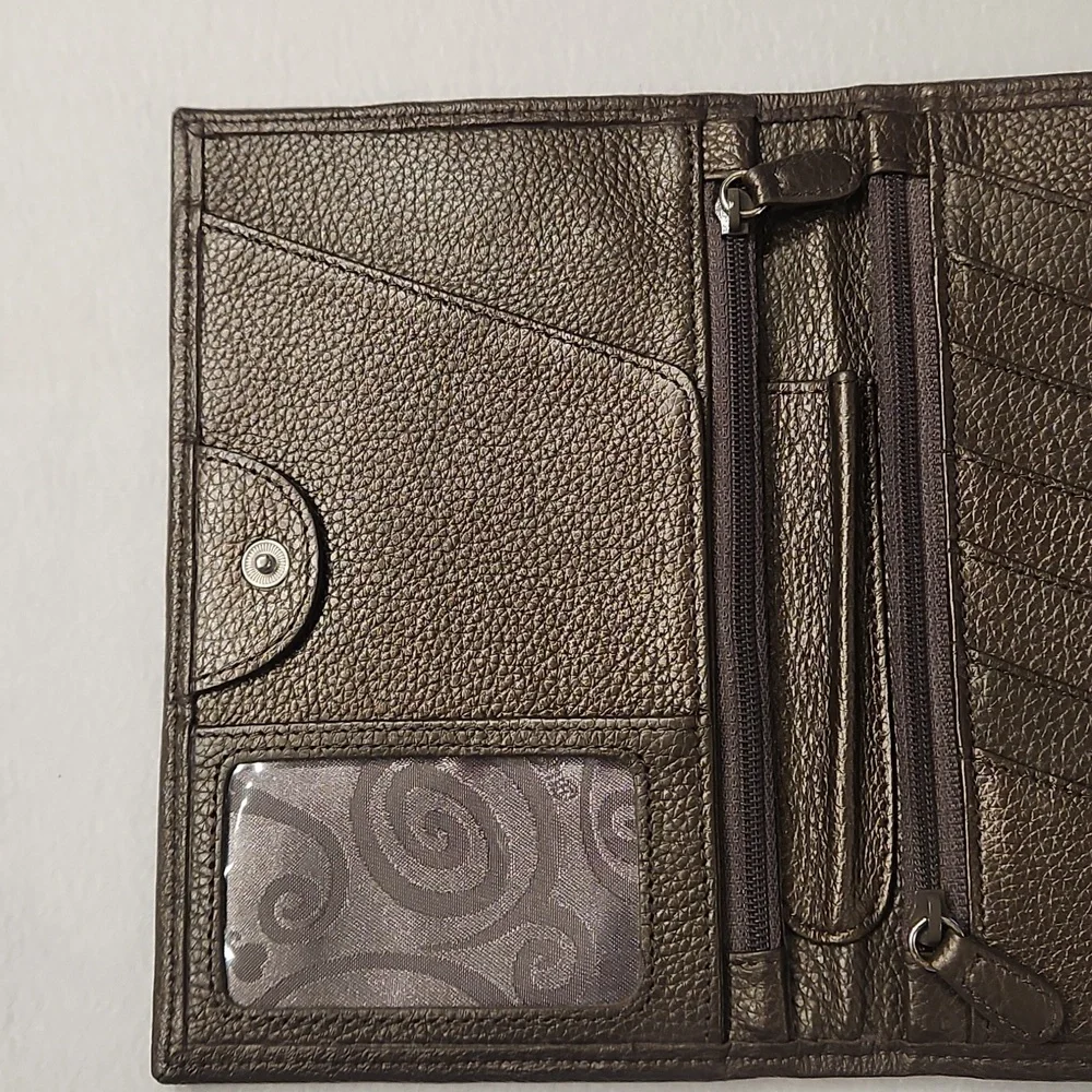 Brighton Embossed Medallion Leather Wallet in Dark Brown